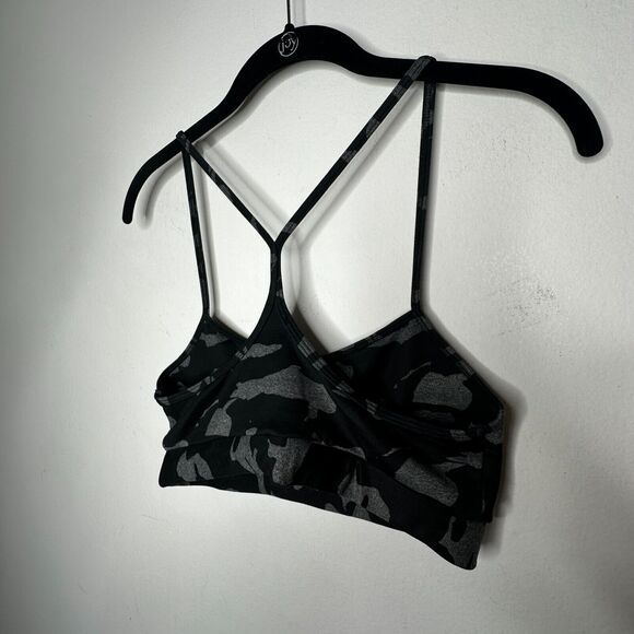 Monroe Black & Gray Camo Print Spaghetti Strap Scoop Racer T-back Sports Bra S - Picture 4 of 11